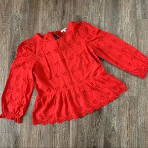 MADEWELL Red Eyelet Keyhole Peplum Top